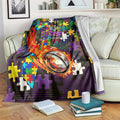 Storm Autism Awareness Blanket Puzzle Flames Rugby Ball