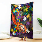 Storm Autism Awareness Blanket Puzzle Flames Rugby Ball