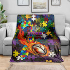 Storm Autism Awareness Blanket Puzzle Flames Rugby Ball