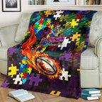 Storm Autism Awareness Blanket Puzzle Flames Rugby Ball