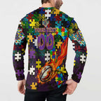 Storm Autism Awareness Button Sweatshirt Puzzle Flames Rugby Ball