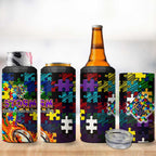 Storm Autism Awareness 4 in 1 Can Cooler Tumbler Puzzle Flames Rugby Ball