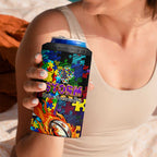 Storm Autism Awareness 4 in 1 Can Cooler Tumbler Puzzle Flames Rugby Ball