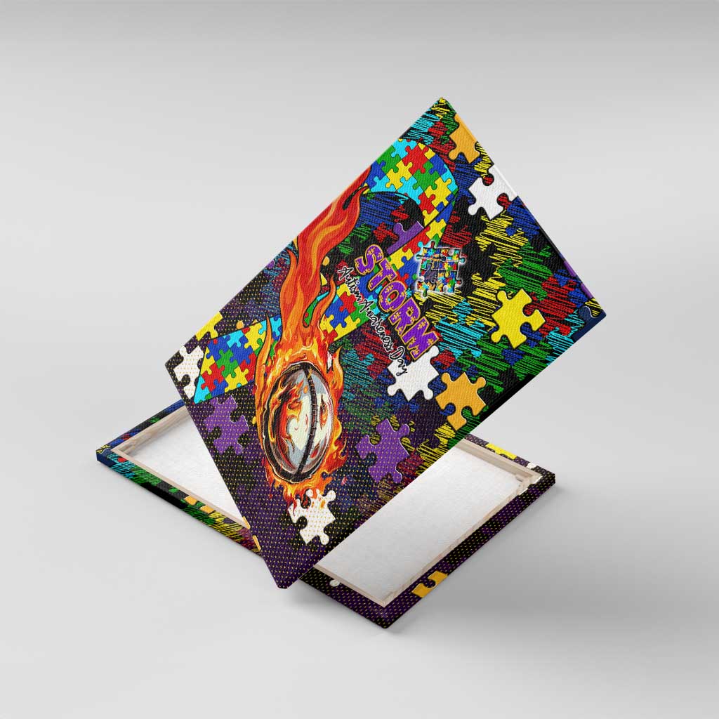Storm Autism Awareness Canvas Wall Art Puzzle Flames Rugby Ball