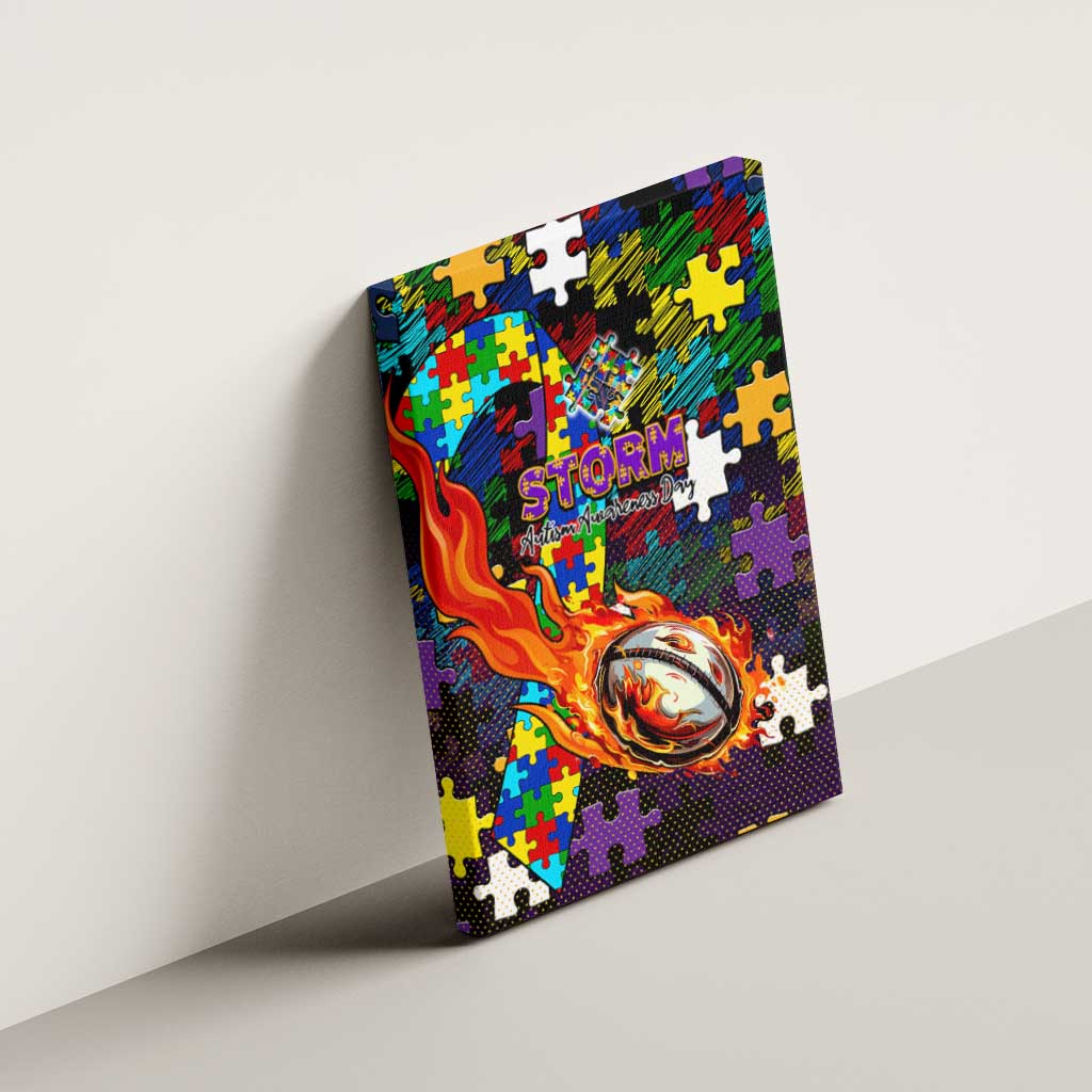 Storm Autism Awareness Canvas Wall Art Puzzle Flames Rugby Ball