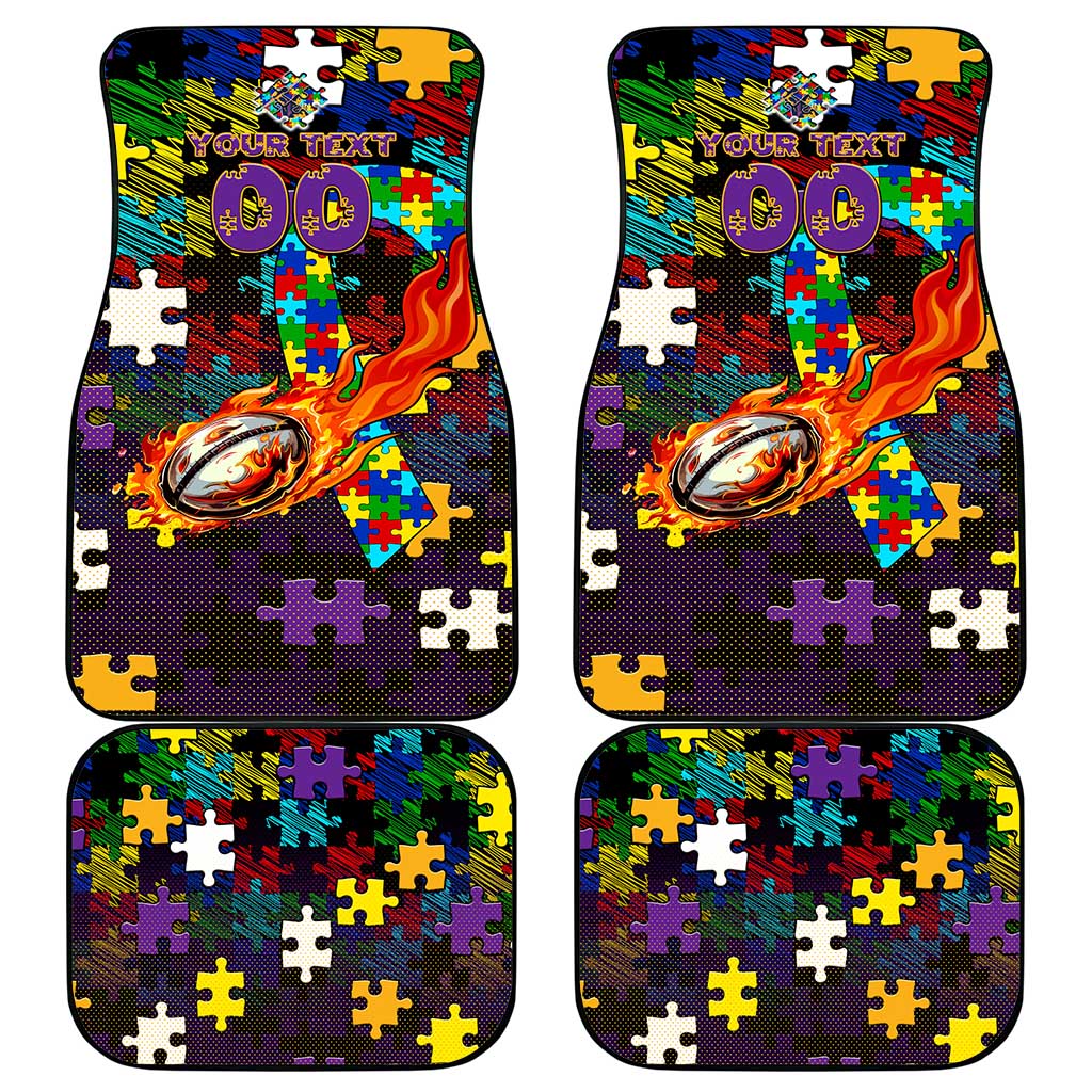 Storm Autism Awareness Car Mats Puzzle Flames Rugby Ball