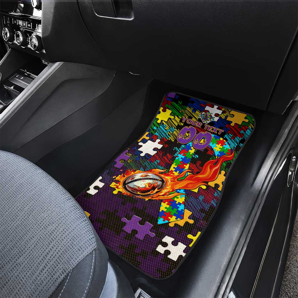 Storm Autism Awareness Car Mats Puzzle Flames Rugby Ball
