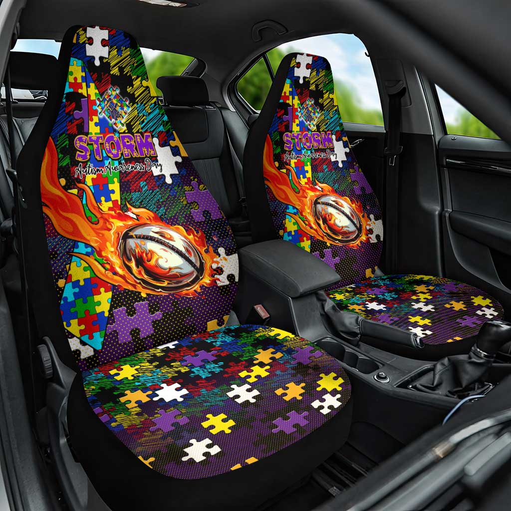 Storm Autism Awareness Car Seat Cover Puzzle Flames Rugby Ball