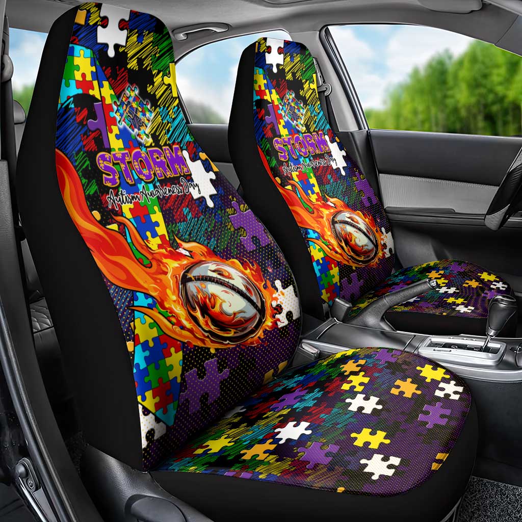 Storm Autism Awareness Car Seat Cover Puzzle Flames Rugby Ball