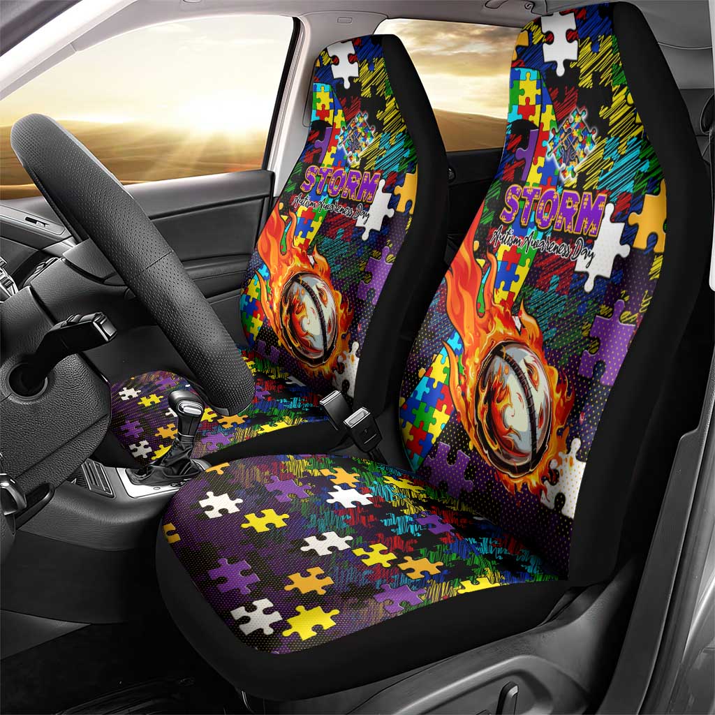 Storm Autism Awareness Car Seat Cover Puzzle Flames Rugby Ball