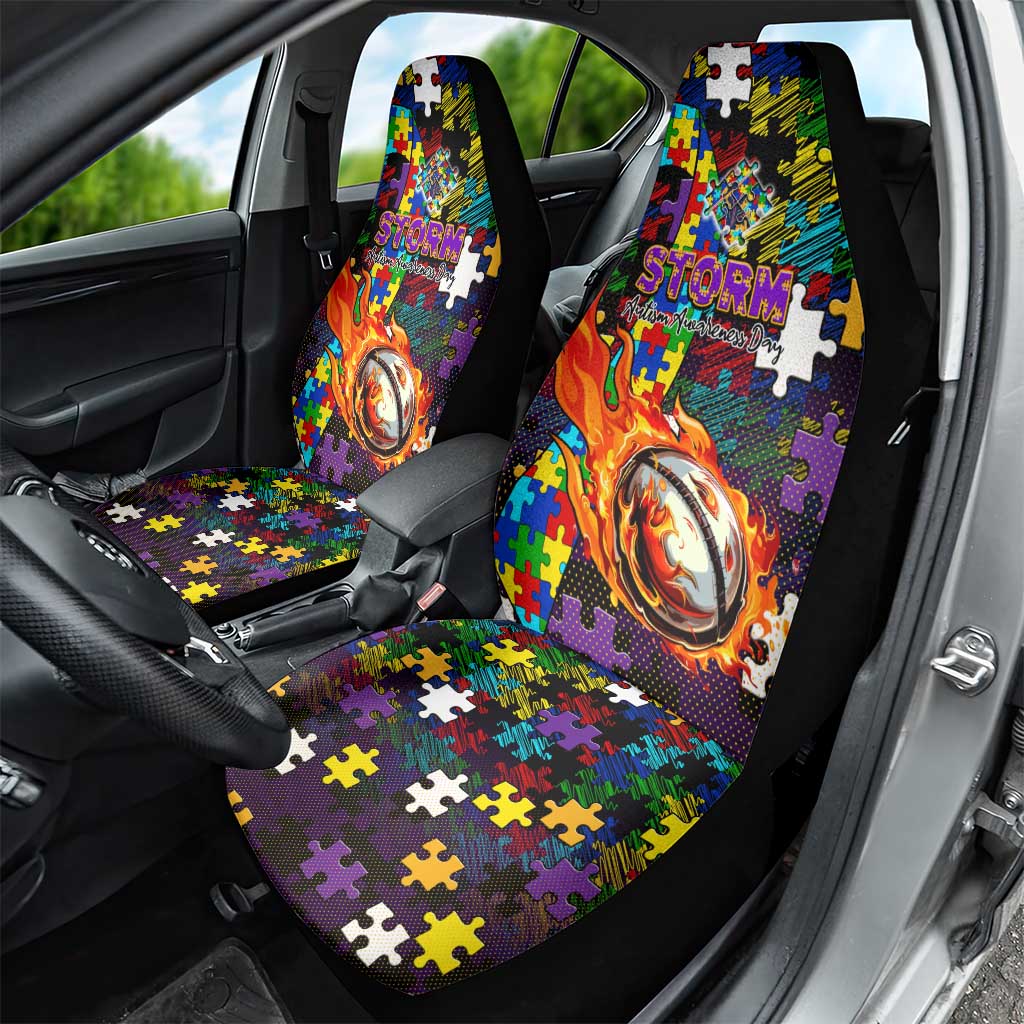 Storm Autism Awareness Car Seat Cover Puzzle Flames Rugby Ball