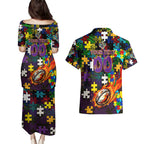 Storm Autism Awareness Couples Matching Puletasi and Hawaiian Shirt Puzzle Flames Rugby Ball