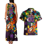 Storm Autism Awareness Couples Matching Tank Maxi Dress and Hawaiian Shirt Puzzle Flames Rugby Ball