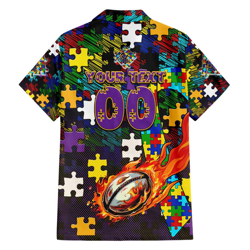 Storm Autism Awareness Family Matching Long Sleeve Bodycon Dress and Hawaiian Shirt Puzzle Flames Rugby Ball