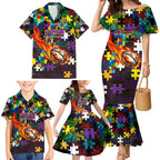 Storm Autism Awareness Family Matching Mermaid Dress and Hawaiian Shirt Puzzle Flames Rugby Ball