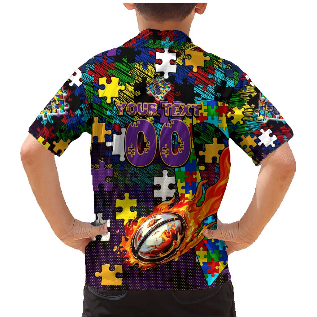 Storm Autism Awareness Family Matching Mermaid Dress and Hawaiian Shirt Puzzle Flames Rugby Ball