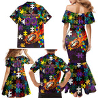 Storm Autism Awareness Family Matching Mermaid Dress and Hawaiian Shirt Puzzle Flames Rugby Ball
