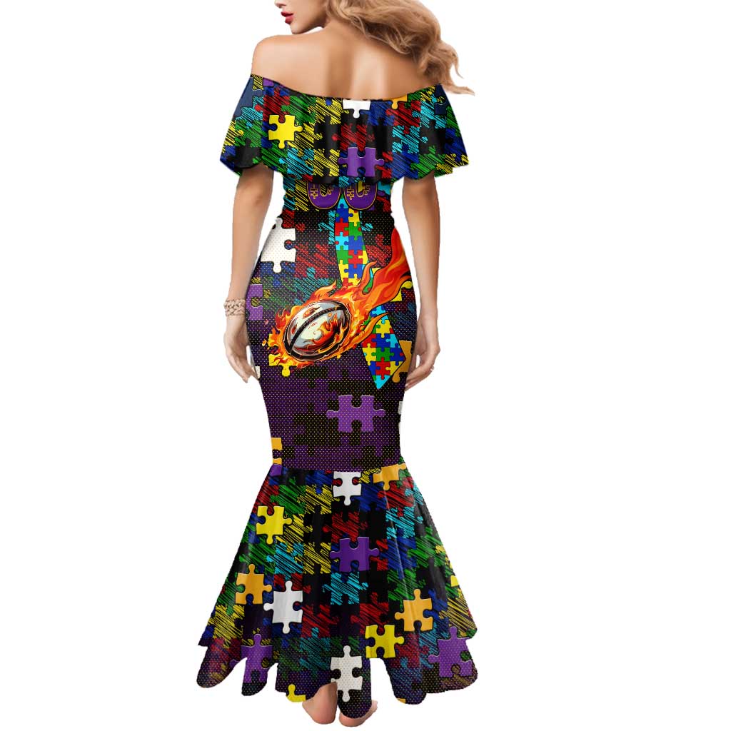Storm Autism Awareness Family Matching Mermaid Dress and Hawaiian Shirt Puzzle Flames Rugby Ball
