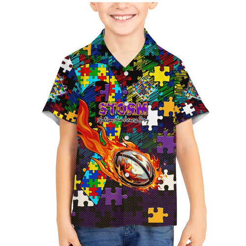 Storm Autism Awareness Family Matching Mermaid Dress and Hawaiian Shirt Puzzle Flames Rugby Ball