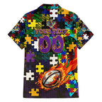 Storm Autism Awareness Family Matching Off The Shoulder Long Sleeve Dress and Hawaiian Shirt Puzzle Flames Rugby Ball