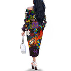 Storm Autism Awareness Family Matching Off The Shoulder Long Sleeve Dress and Hawaiian Shirt Puzzle Flames Rugby Ball