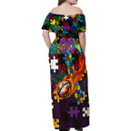 Storm Autism Awareness Family Matching Off Shoulder Maxi Dress and Hawaiian Shirt Puzzle Flames Rugby Ball