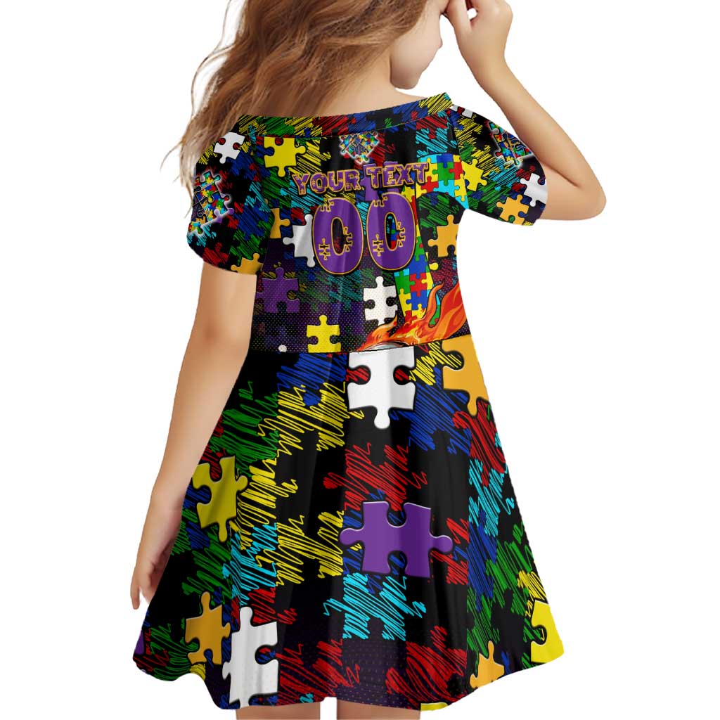 Storm Autism Awareness Family Matching Off Shoulder Short Dress and Hawaiian Shirt Puzzle Flames Rugby Ball