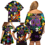 Storm Autism Awareness Family Matching Off Shoulder Short Dress and Hawaiian Shirt Puzzle Flames Rugby Ball