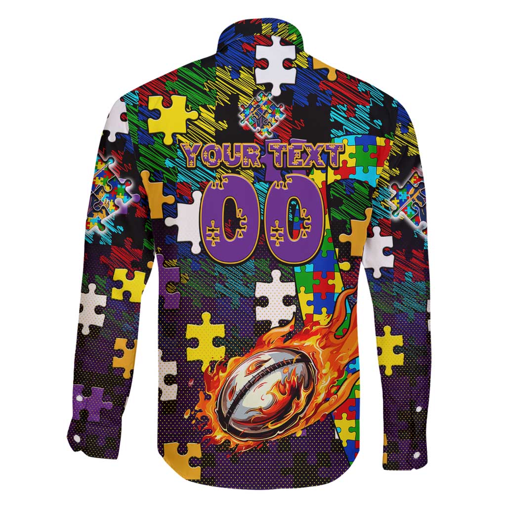 Storm Autism Awareness Family Matching Off Shoulder Short Dress and Hawaiian Shirt Puzzle Flames Rugby Ball