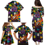 Storm Autism Awareness Family Matching Puletasi and Hawaiian Shirt Puzzle Flames Rugby Ball