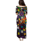 Storm Autism Awareness Family Matching Puletasi and Hawaiian Shirt Puzzle Flames Rugby Ball