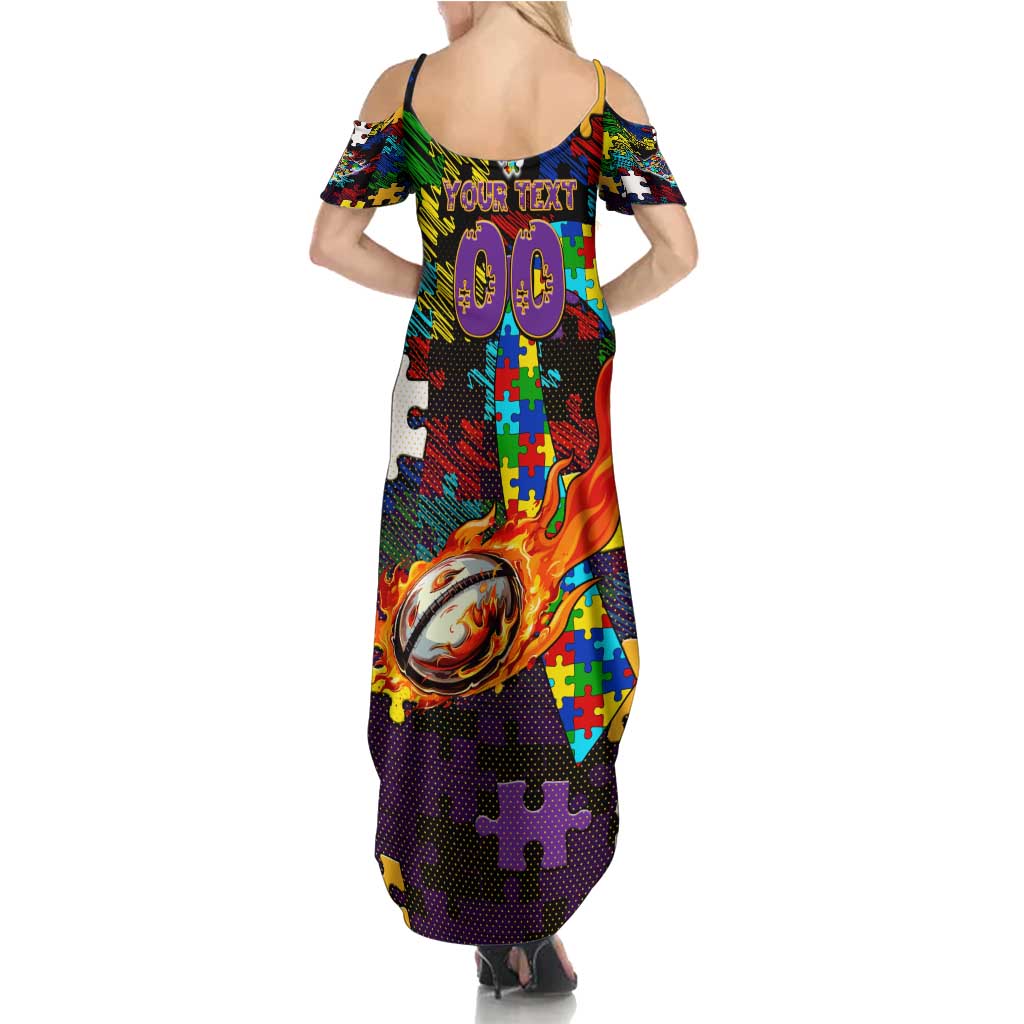 Storm Autism Awareness Family Matching Summer Maxi Dress and Hawaiian Shirt Puzzle Flames Rugby Ball