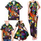 Storm Autism Awareness Family Matching Tank Maxi Dress and Hawaiian Shirt Puzzle Flames Rugby Ball