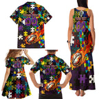 Storm Autism Awareness Family Matching Tank Maxi Dress and Hawaiian Shirt Puzzle Flames Rugby Ball