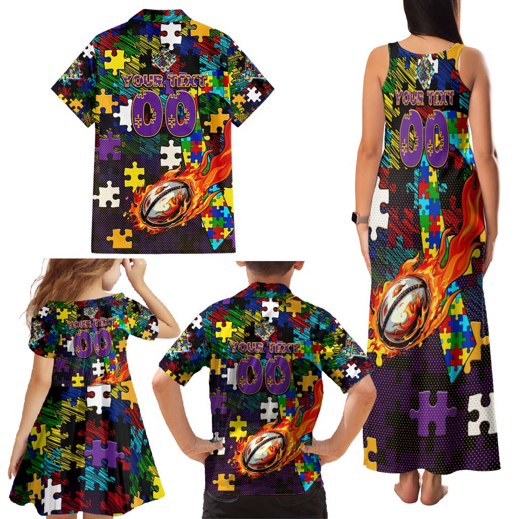 Storm Autism Awareness Family Matching Tank Maxi Dress and Hawaiian Shirt Puzzle Flames Rugby Ball
