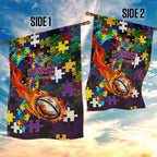 Storm Autism Awareness Garden Flag Puzzle Flames Rugby Ball