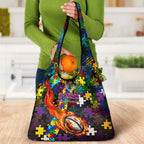 Storm Autism Awareness Grocery Bag Puzzle Flames Rugby Ball