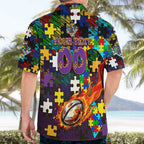 Storm Autism Awareness Hawaiian Shirt Puzzle Flames Rugby Ball