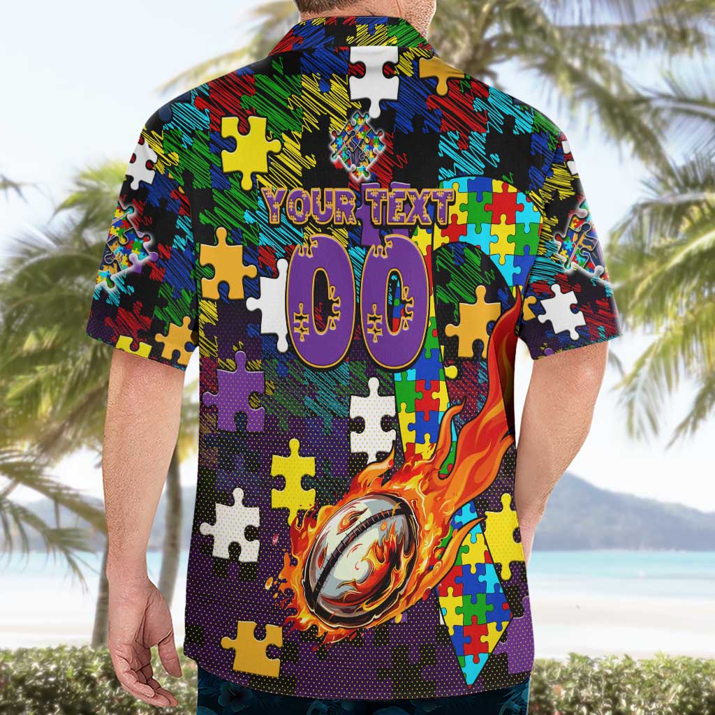 Storm Autism Awareness Hawaiian Shirt Puzzle Flames Rugby Ball