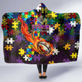 Storm Autism Awareness Hooded Blanket Puzzle Flames Rugby Ball
