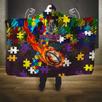 Storm Autism Awareness Hooded Blanket Puzzle Flames Rugby Ball