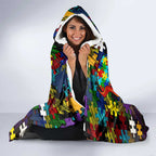 Storm Autism Awareness Hooded Blanket Puzzle Flames Rugby Ball