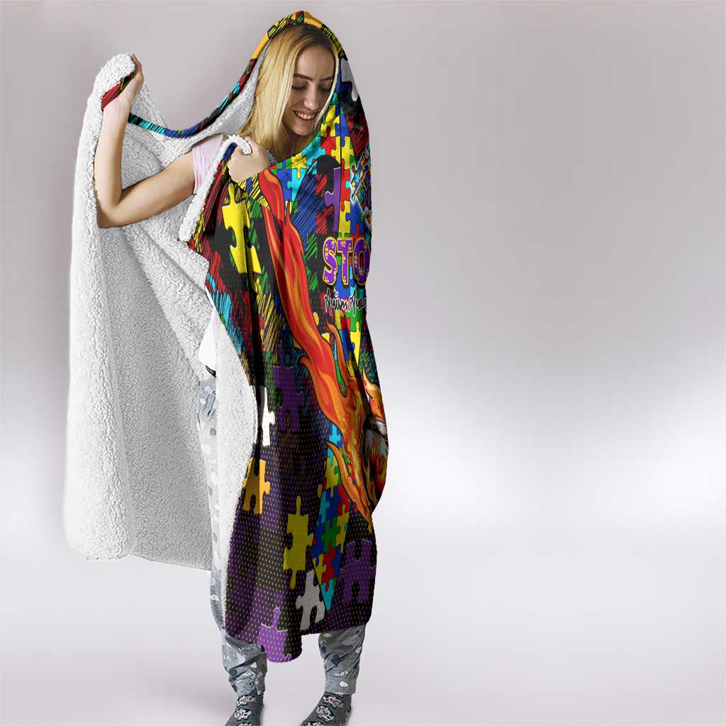 Storm Autism Awareness Hooded Blanket Puzzle Flames Rugby Ball