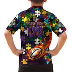Storm Autism Awareness Kid Hawaiian Shirt Puzzle Flames Rugby Ball