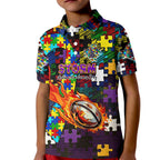Storm Autism Awareness Kid Polo Shirt Puzzle Flames Rugby Ball