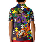 Storm Autism Awareness Kid Polo Shirt Puzzle Flames Rugby Ball