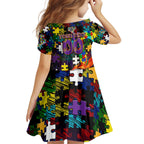 Storm Autism Awareness Kid Short Sleeve Dress Puzzle Flames Rugby Ball