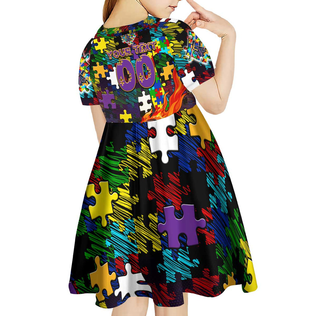 Storm Autism Awareness Kid Short Sleeve Dress Puzzle Flames Rugby Ball
