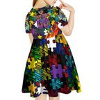 Storm Autism Awareness Kid Short Sleeve Dress Puzzle Flames Rugby Ball