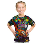 Storm Autism Awareness Kid T Shirt Puzzle Flames Rugby Ball